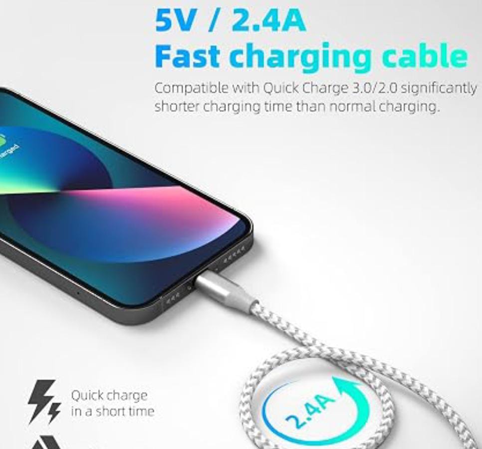 -Pack 10FT Braided Lightning Charging Cable for iPhone, iPad & iPod – Fast Charging & Data Sync