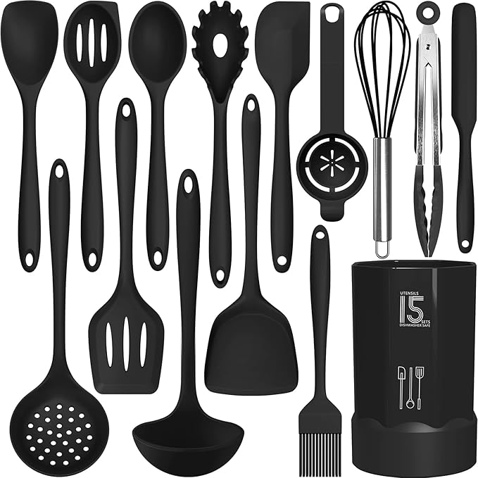 Product Title  15-Piece Premium Silicone Kitchen Utensil Set with Holder – Heat Resistant Cooking Tools